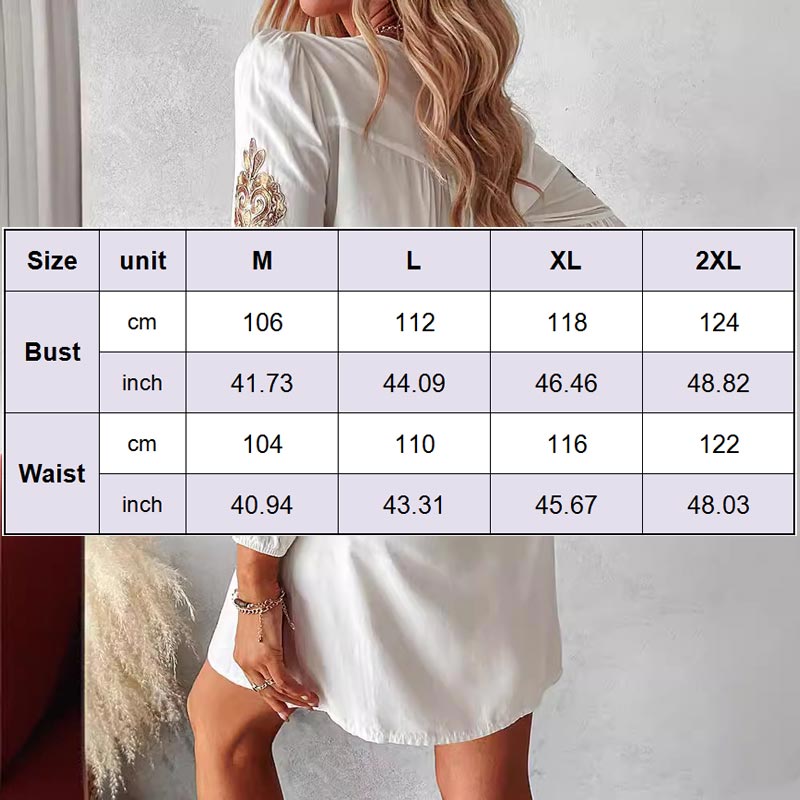 Women's Boho Floral Embroidery Tied Detail Casual Dress