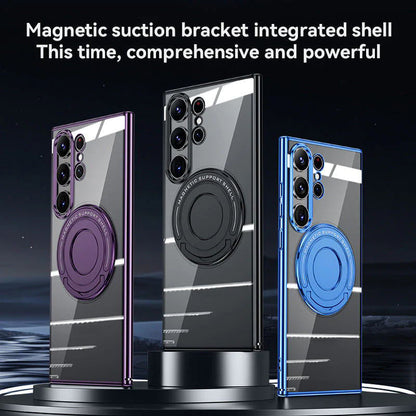 Magnetic Suction Bracket Electroplated Clear Protective Phone Case For Samsung Galaxy S23 Ultra Plus