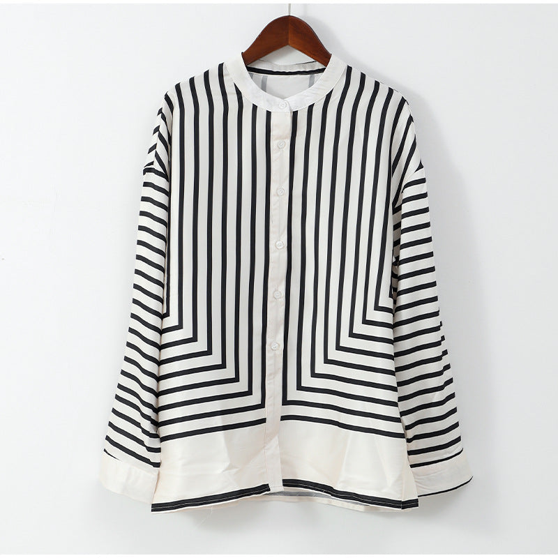 💕 Classy & Comfortable🌸Casual Striped Round Neck Button Front Blouse