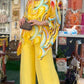 Women Colorful Chiffon Set Summer Casual Crew Neck Printed Two Piece Suit