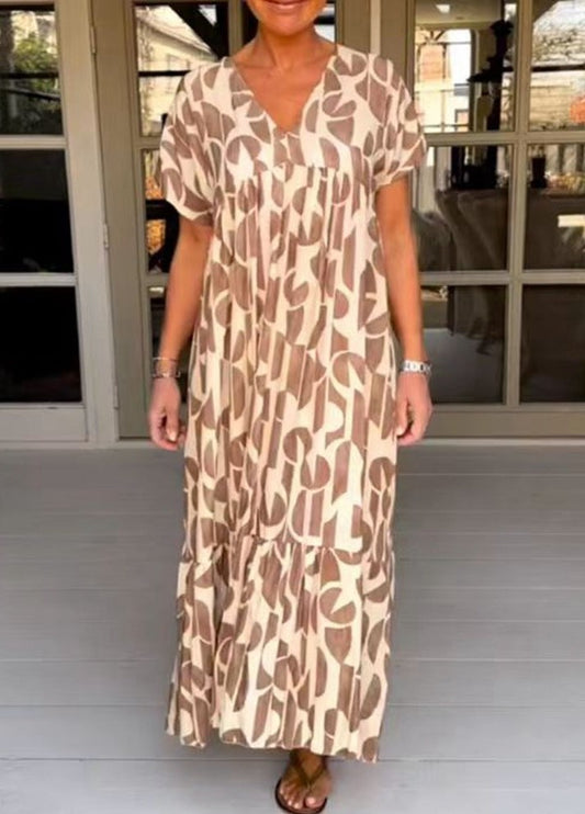 Hot Sale💃Printed V-neck Casual Loose Dress