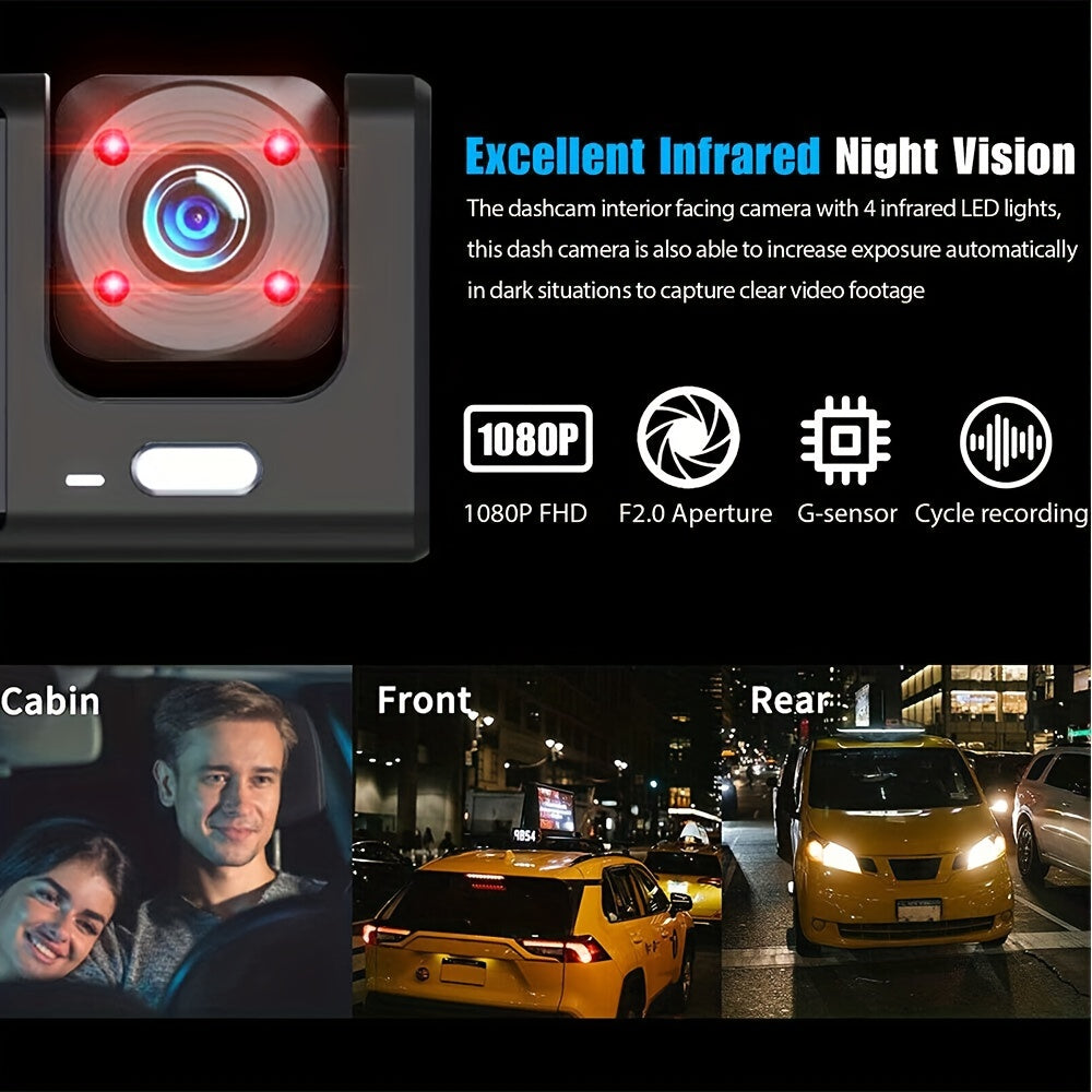 🚗Safe Driving 3 Channel Camera Cycle Video Recorder