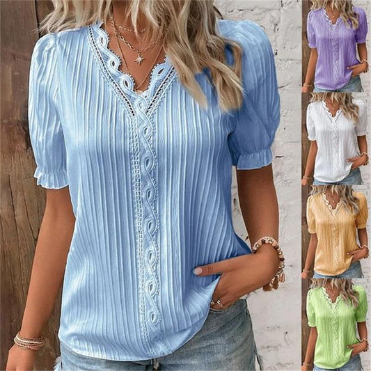 🎉Clearance Sales - 49% OFF🎁V Neck Plain Lace Elegant Shirt