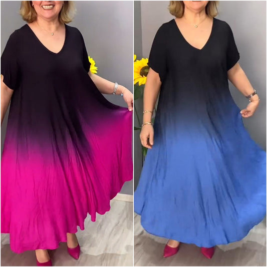 Casual pleated ombre dress