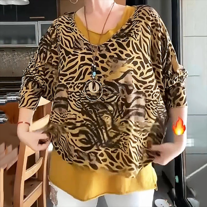 Women's Abstract Leopard Print Batwing Sleeve Top