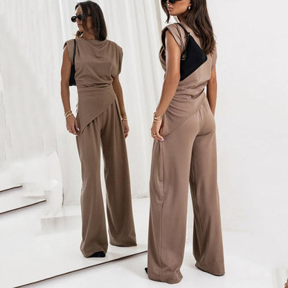 Women’s Elegant Solid Color Two-Piece Set 🌸 | Sculpting High-Waist Pants + Bustier Top | Wrinkle-Free Fabric