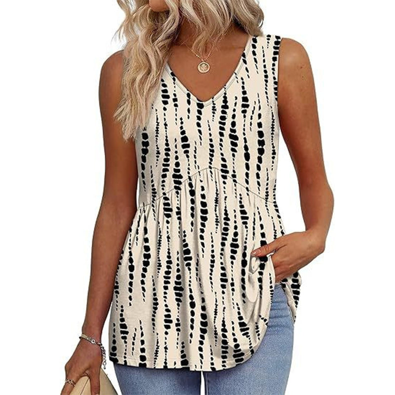 💜Women's Print Flowy Sleeveless V Neck Peplum Tank Tops