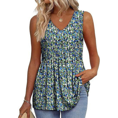 💜Women's Print Flowy Sleeveless V Neck Peplum Tank Tops