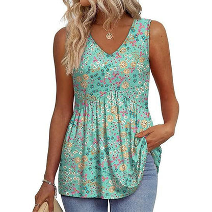 💜Women's Print Flowy Sleeveless V Neck Peplum Tank Tops