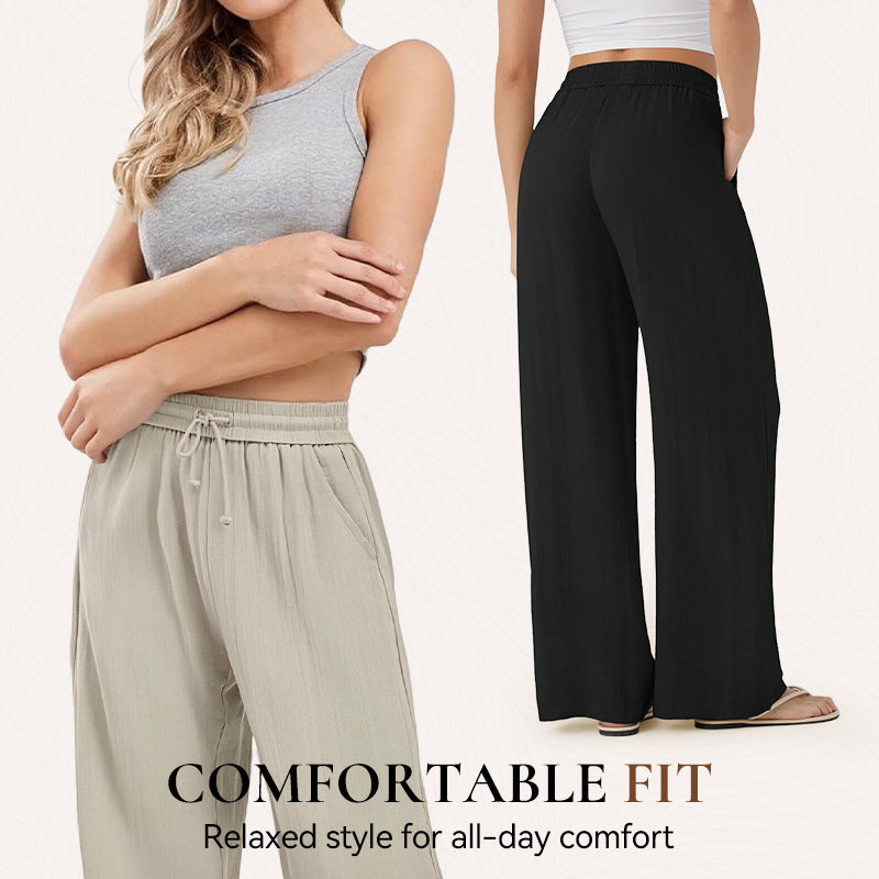 Lightweight Linen Pants Solid Color Drawstring Casual Pants - Breathable & Skin-Friendly