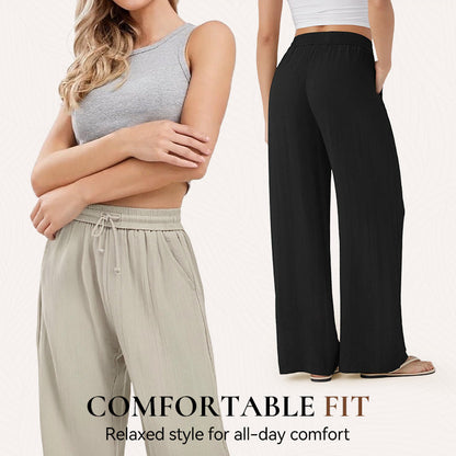 Lightweight Linen Pants Solid Color Drawstring Casual Pants - Breathable & Skin-Friendly