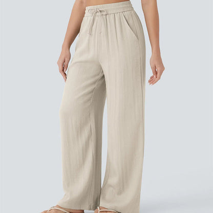 Lightweight Linen Pants Solid Color Drawstring Casual Pants - Breathable & Skin-Friendly