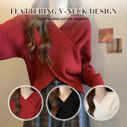 Chic V-Neck Long Sleeve Wrap Front Sweater