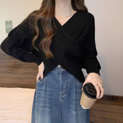 Chic V-Neck Long Sleeve Wrap Front Sweater