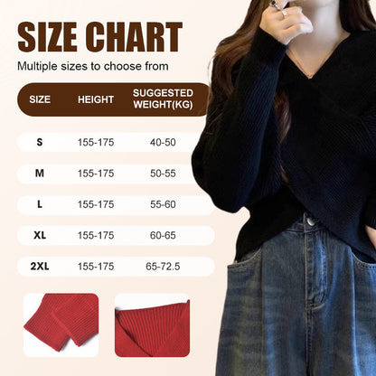 Chic V-Neck Long Sleeve Wrap Front Sweater