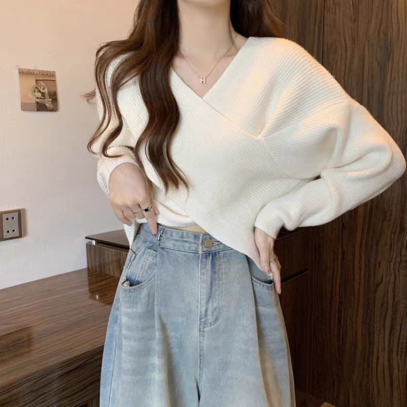 Chic V-Neck Long Sleeve Wrap Front Sweater