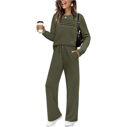 ✨Women's Crew Neck Top & Drawstring Pants Set