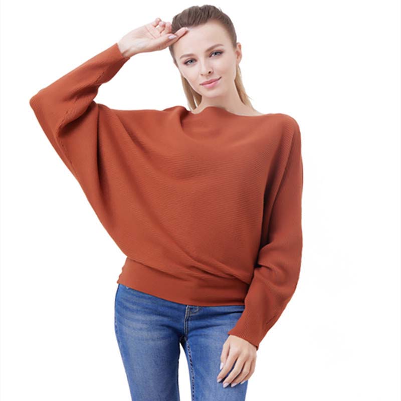 Women's Boat Neck Dolman Sleeve Ribbed Knitted Sweaters
