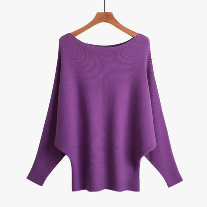 Women's Boat Neck Dolman Sleeve Ribbed Knitted Sweaters