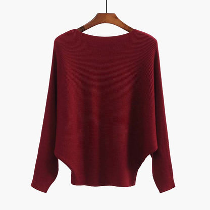 Women's Boat Neck Dolman Sleeve Ribbed Knitted Sweaters