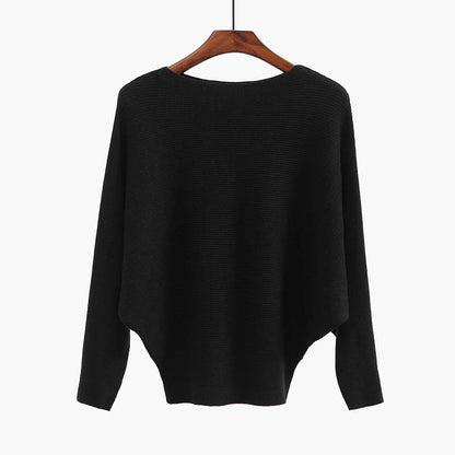 Women's Boat Neck Dolman Sleeve Ribbed Knitted Sweaters