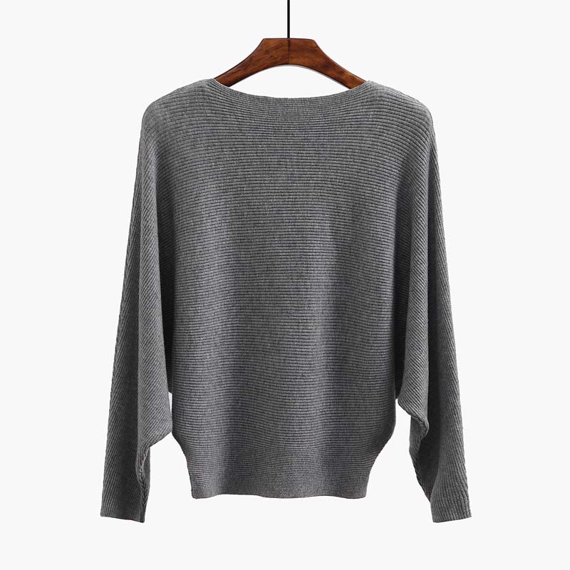 Women's Boat Neck Dolman Sleeve Ribbed Knitted Sweaters