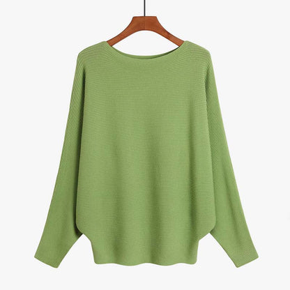 Women's Boat Neck Dolman Sleeve Ribbed Knitted Sweaters