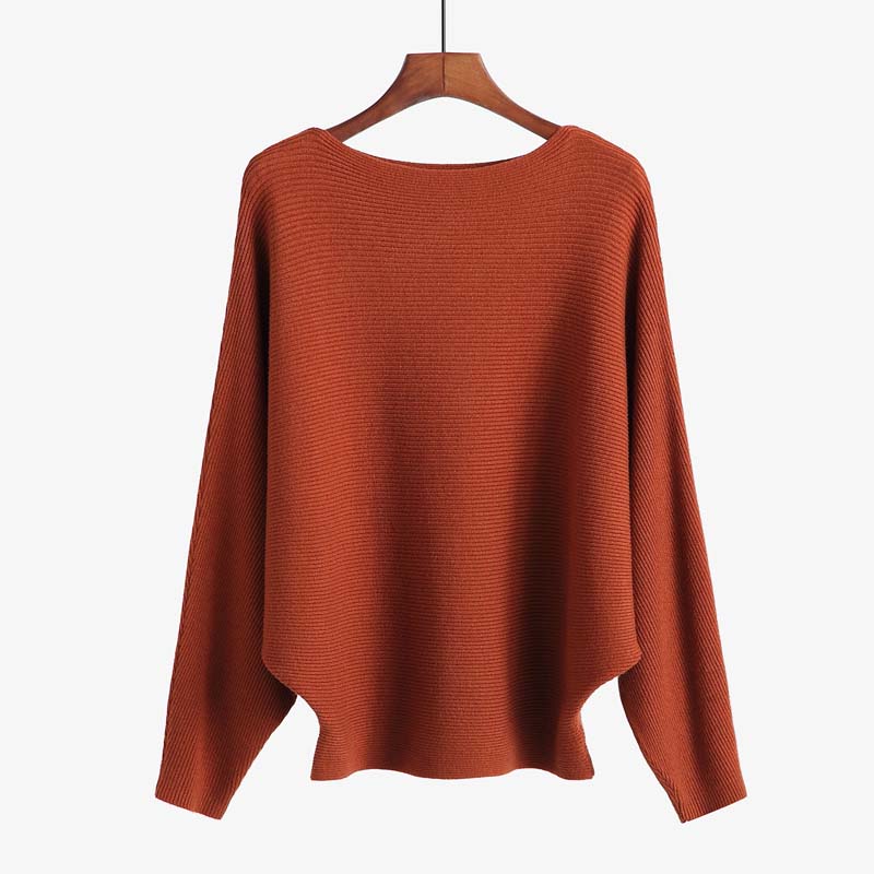 Women's Boat Neck Dolman Sleeve Ribbed Knitted Sweaters