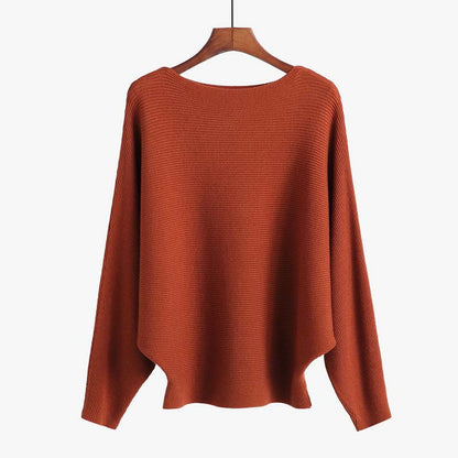 Women's Boat Neck Dolman Sleeve Ribbed Knitted Sweaters