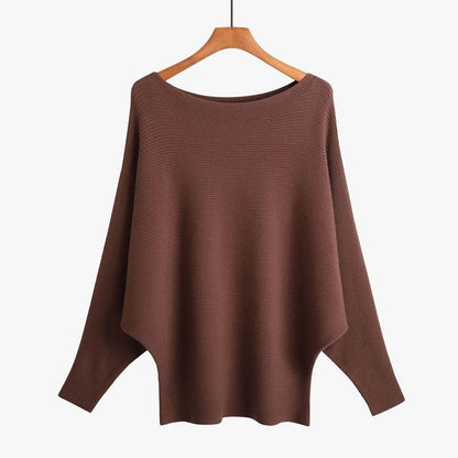 Women's Boat Neck Dolman Sleeve Ribbed Knitted Sweaters