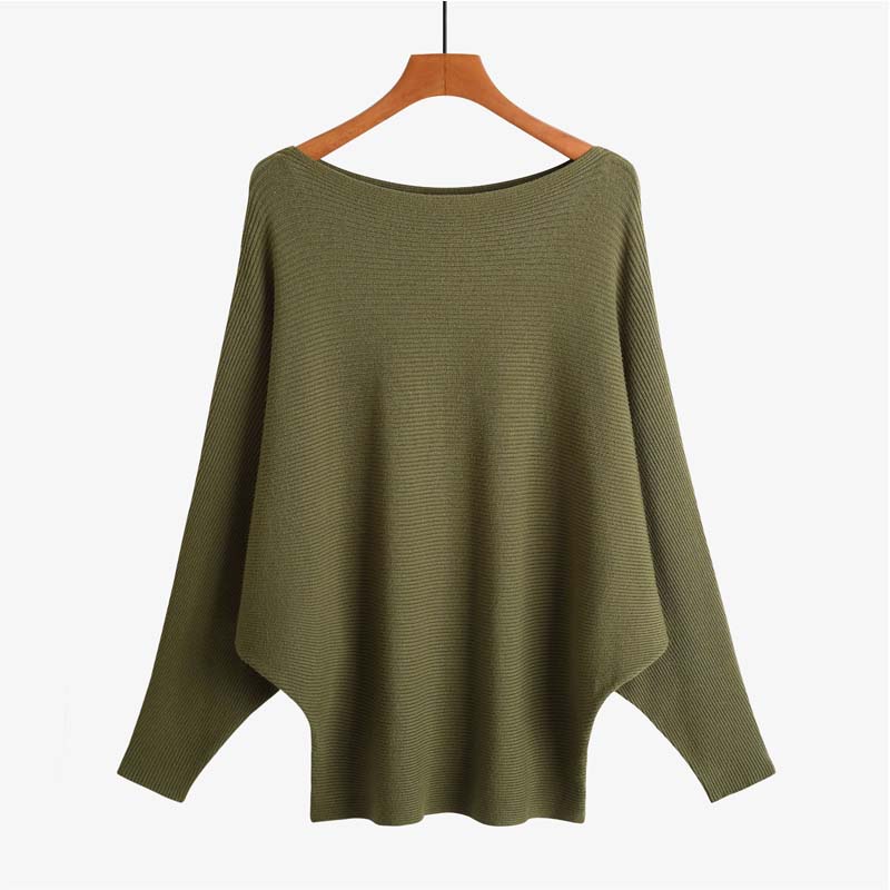 Women's Boat Neck Dolman Sleeve Ribbed Knitted Sweaters