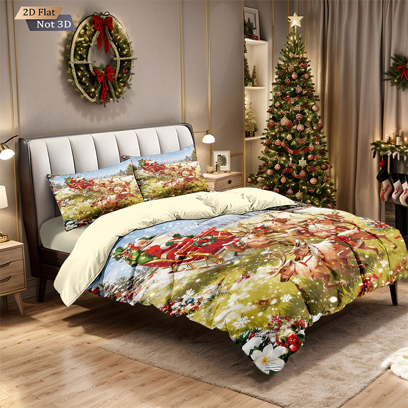 ✨ Festive Christmas 3-Piece Duvet Cover Set - Soft Brushed Polyester with Holiday Patterns for Cozy Seasonal Decor 🛏️❤️