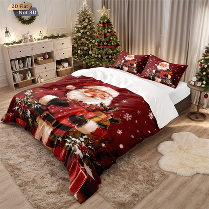 ✨ Festive Christmas 3-Piece Duvet Cover Set - Soft Brushed Polyester with Holiday Patterns for Cozy Seasonal Decor 🛏️❤️