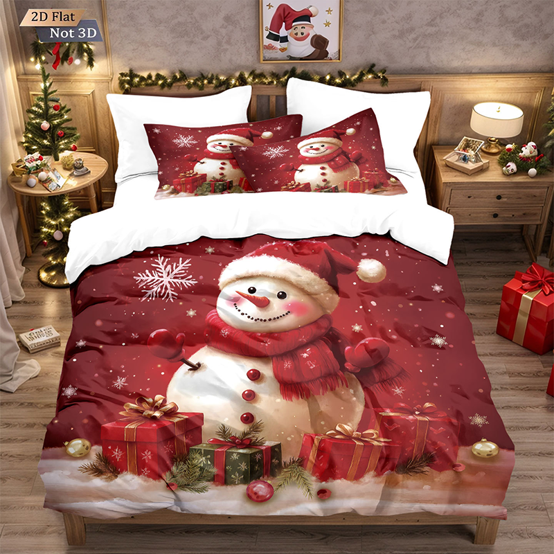 ✨ Festive Christmas 3-Piece Duvet Cover Set - Soft Brushed Polyester with Holiday Patterns for Cozy Seasonal Decor 🛏️❤️