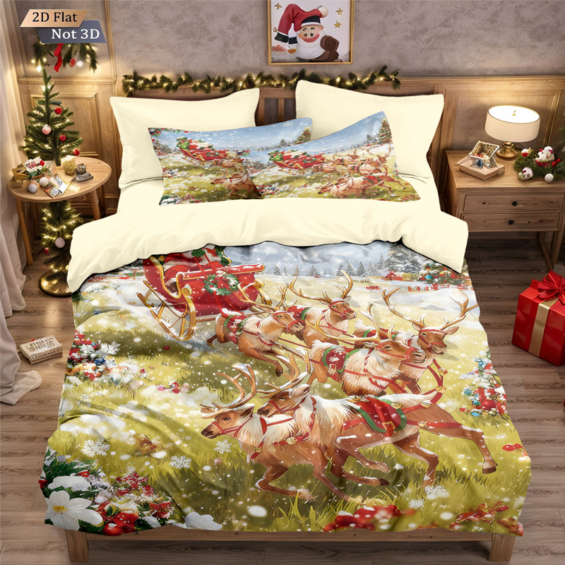 ✨ Festive Christmas 3-Piece Duvet Cover Set - Soft Brushed Polyester with Holiday Patterns for Cozy Seasonal Decor 🛏️❤️