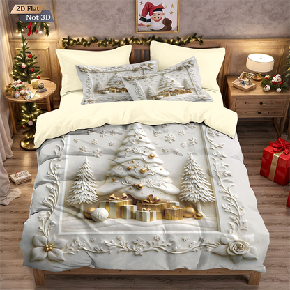 ✨ Festive Christmas 3-Piece Duvet Cover Set - Soft Brushed Polyester with Holiday Patterns for Cozy Seasonal Decor 🛏️❤️