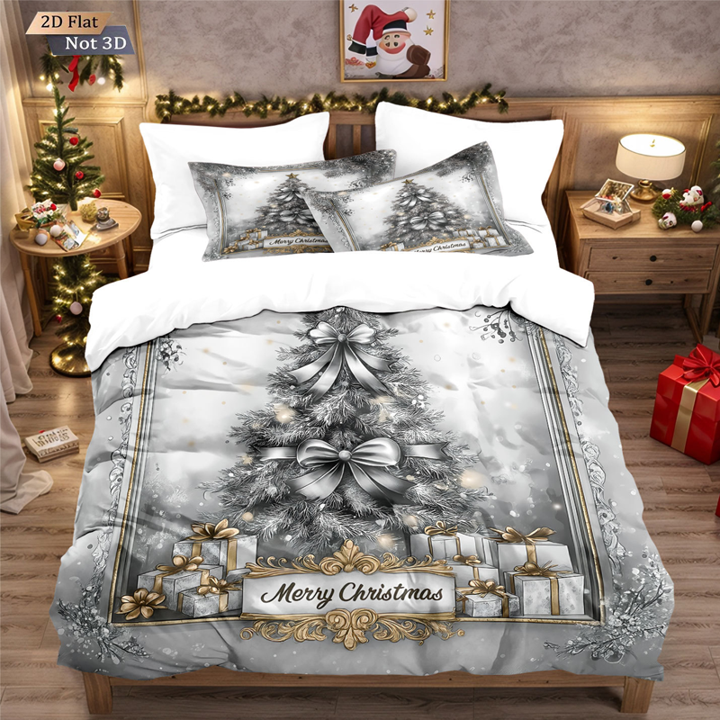 ✨ Festive Christmas 3-Piece Duvet Cover Set - Soft Brushed Polyester with Holiday Patterns for Cozy Seasonal Decor 🛏️❤️