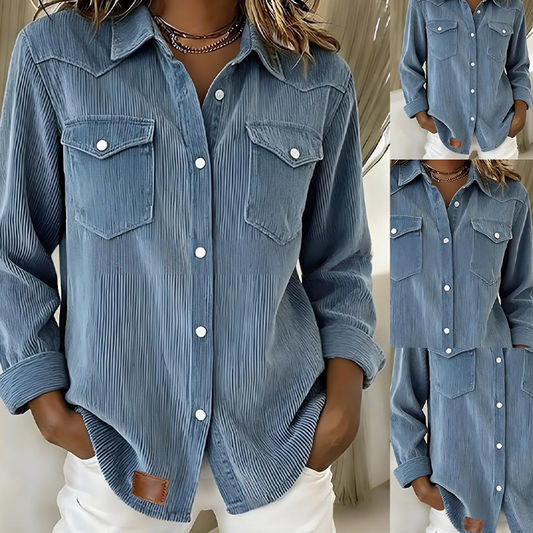 Women's Long Sleeve Button-Down Textured Shirt