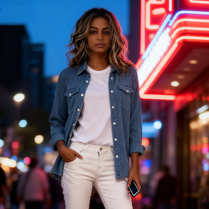 Women's Long Sleeve Button-Down Textured Shirt