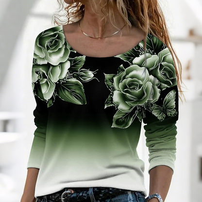 Floral Long Sleeve Round Neck Top