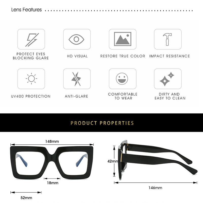 Chic Oversized Square Blue Light Blocking Glasses