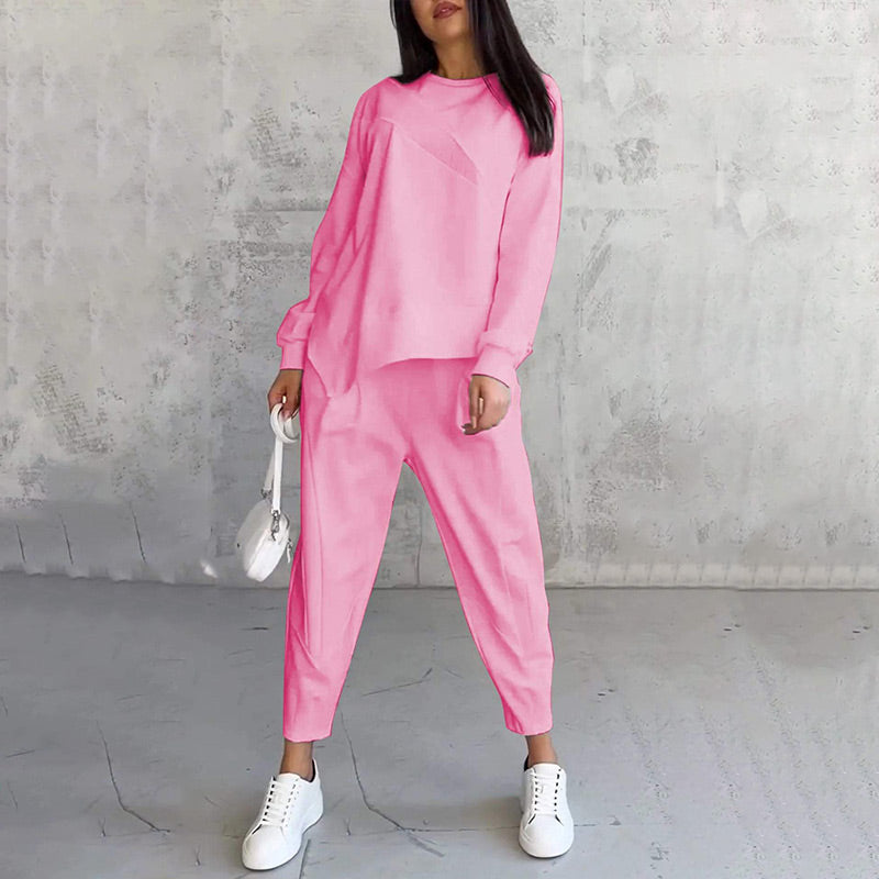 🔥Women's Irregular Hem Top & Casual Pants Set