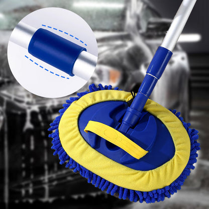 🚗 🧽 Durable Aluminum Long Handle Telescopic Car Wash Mop – Soft Microfiber, Scratch-Free & Adjustable Length ✨