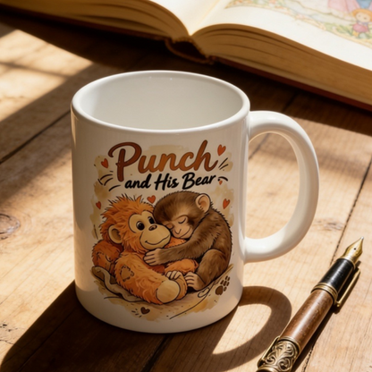 "Punch and His Bear" Cute Monkey Ceramic Mug☕🐒
