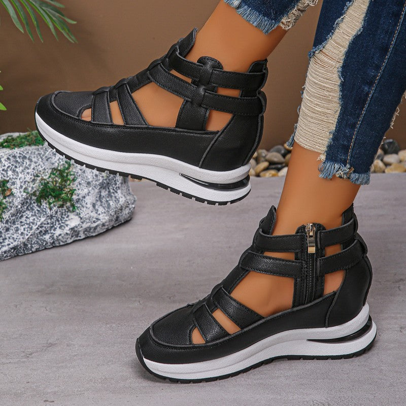 Women's Fashion Breathable Wedge Sandals with Side Zipper Closure