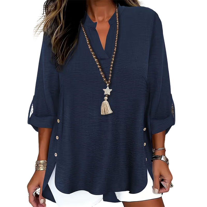 Casual Solid Color Button Side Slit Top