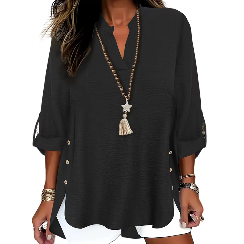 Casual Solid Color Button Side Slit Top