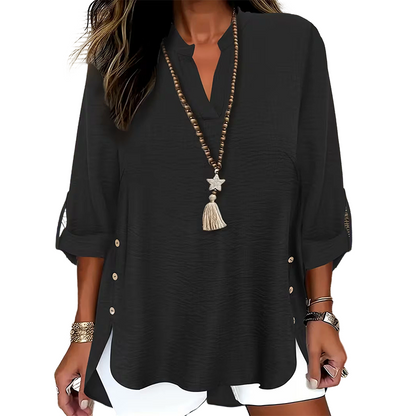 Casual Solid Color Button Side Slit Top