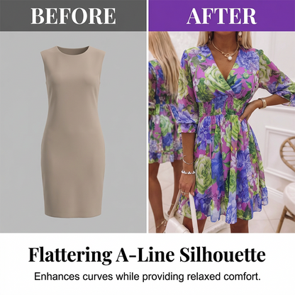 Floral V-Neck A-Line Dress – Smocked Waist, Ruffled Hem, Summer Ready 🌸