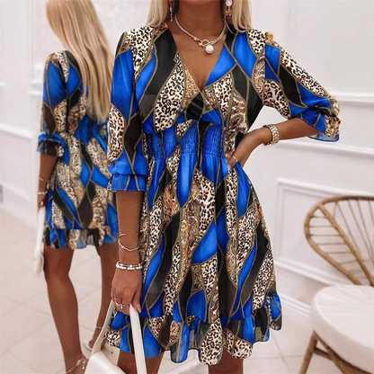 Floral V-Neck A-Line Dress – Smocked Waist, Ruffled Hem, Summer Ready 🌸
